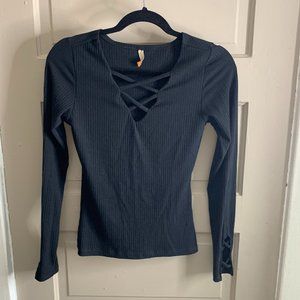 Cute Long Sleeve Black Top